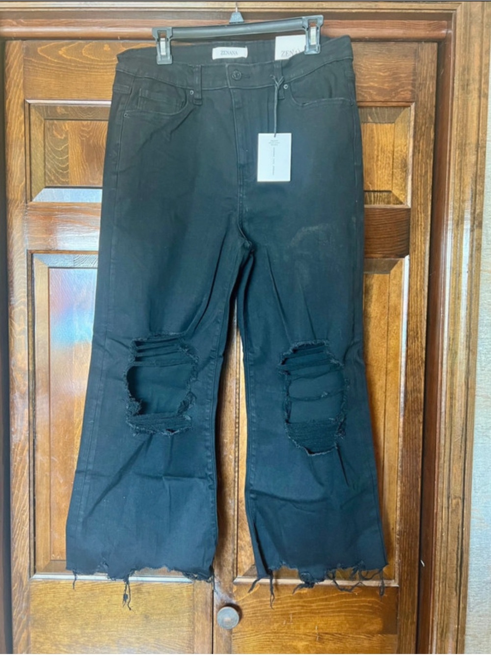 Zenana cropped distressed black jeans available in s-m-l